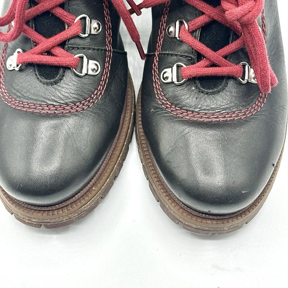 Pikolinos Aspe Leather Boots Womens 7.5-8 EU 38 Black Zip Hiker Red Lace Lug